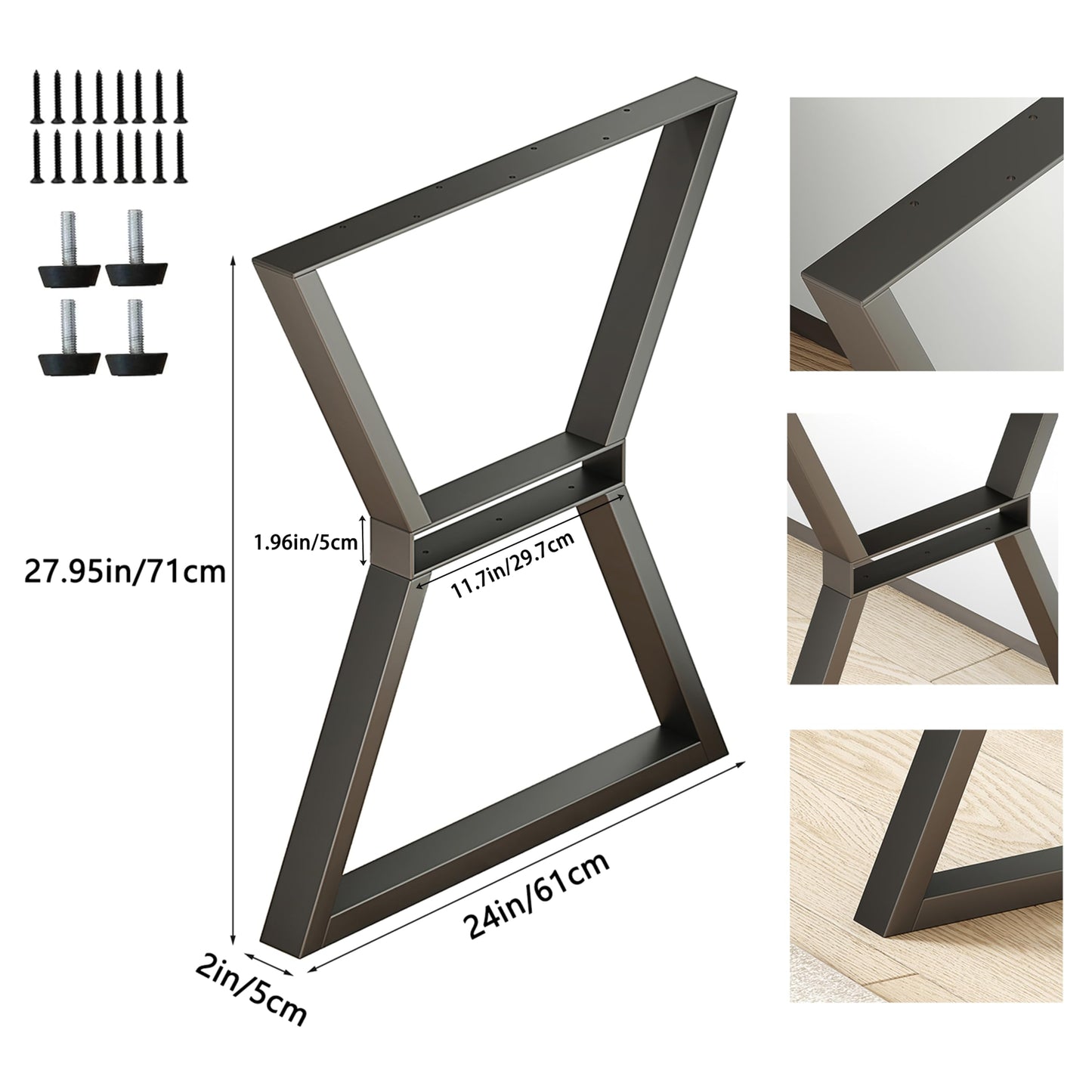 Metal Desk Legs Set of 2, 28" Black