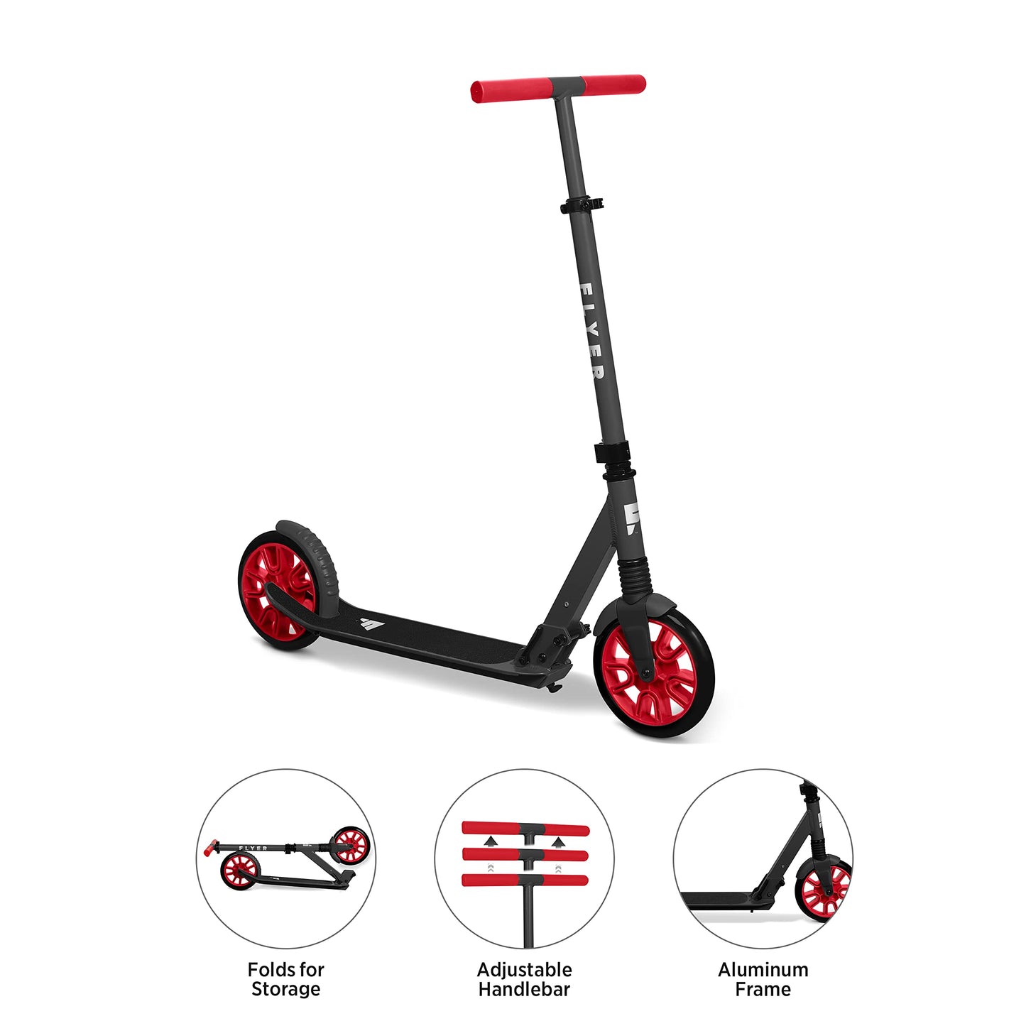 Flyer Kickstart Max, Kick Scooter, Adjustable Handlebars & Foldable, Red Scooter 8+ Years, and up to 220 lbs