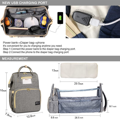 HappyLuoka Diaper Bag Backpack with Changing Pad, Baby Bag for Boys Girls, Unisex Nappy Changing Bag, Multifunction Large Capacity Travel Back Pack for Moms Dads, Grey