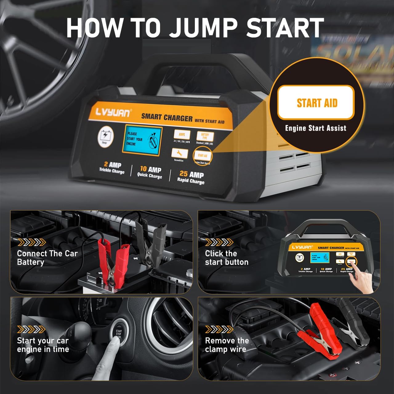12V Smart Car Battery Charger with Winter Mode