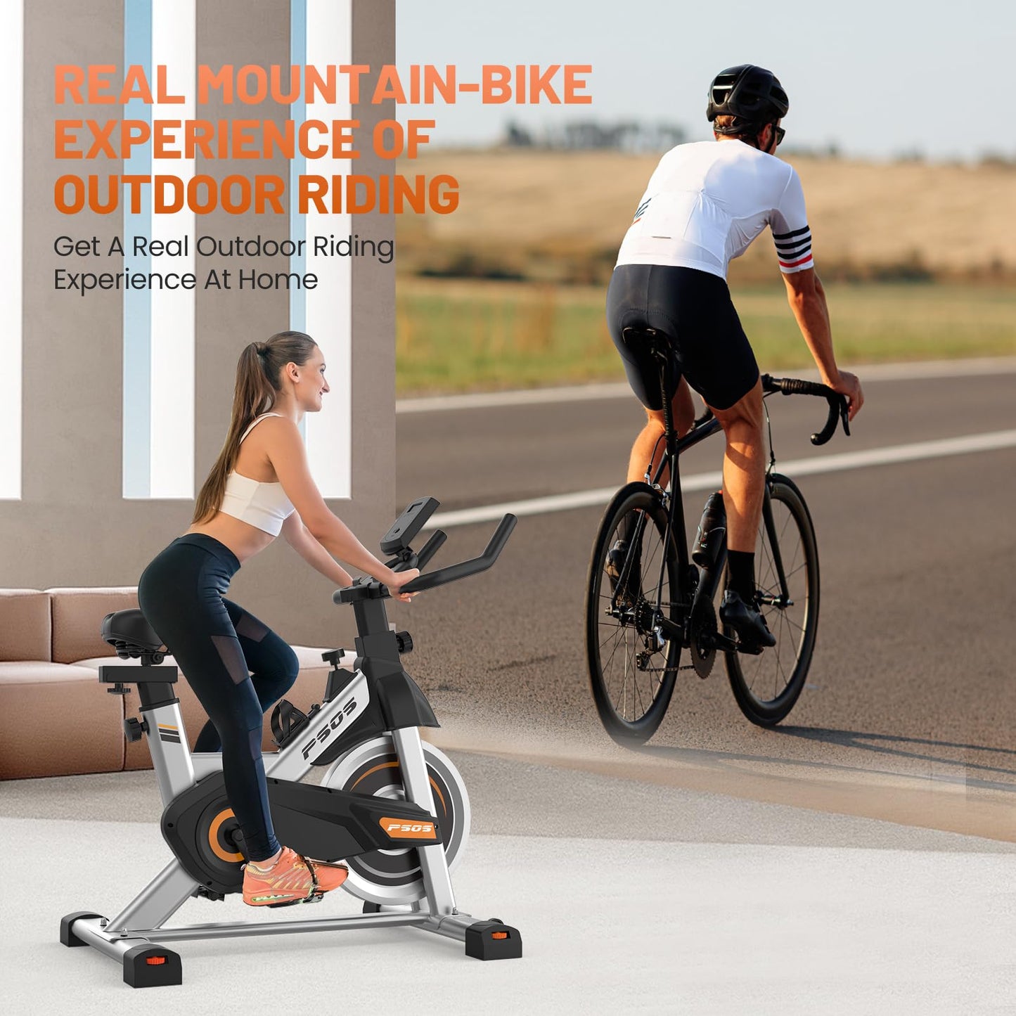 Exercise Bike, Stationary Bikes for Home Gym,Workout Bike With Belt Drive,Indoor Cycling Bike With Digital Display & Comfortable Seat Cushion,Silver Orange-C