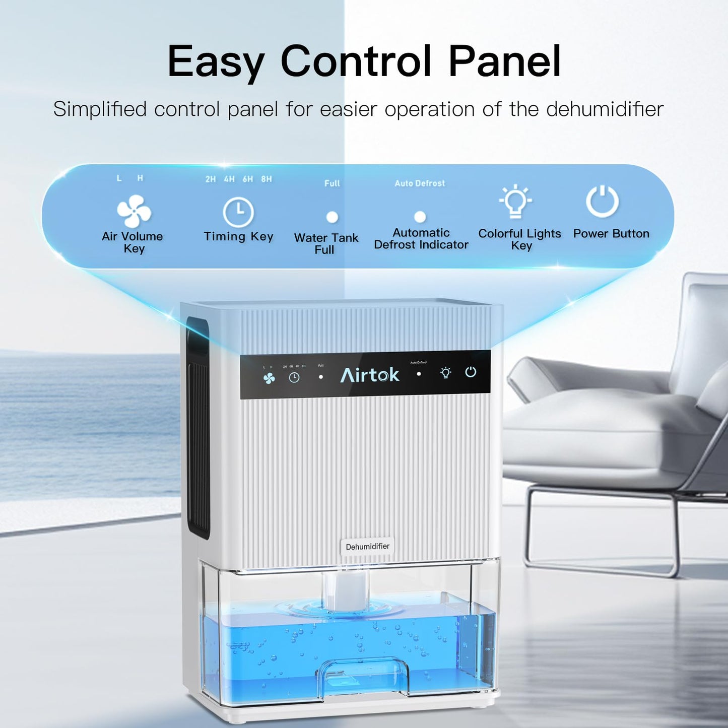 Airtok Dehumidifier for Home, Up to 950 Sq.Ft, 105.6 OZ Water Tank, Quiet Dehumidifier for Bedroom with Auto-Defrost, 4 Timer, Auto Shut Off, 7 Colors LED Light, for Bathroom Basement Closet RV