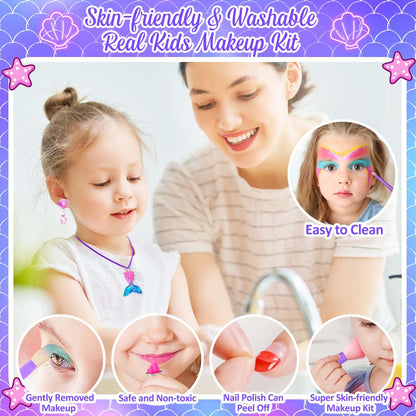 Toys for Girls,Real Kids-Makeup-Kit-for-Girl,Washable Pretend Toddler-Girl-Toys Makeup for Kid,Toys for 3 4 5 6 7 8 9 10 11 12 Year Old Girls,Princess-Dresses-for-Girls-Christmas-Brithday-Gifts