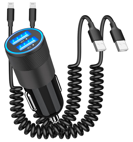 4.8A Dual USB Car Charger with Lightning Cable