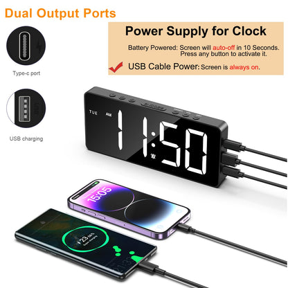 JXTZ 7-Inch LED Digital Alarm Clock with Alarms