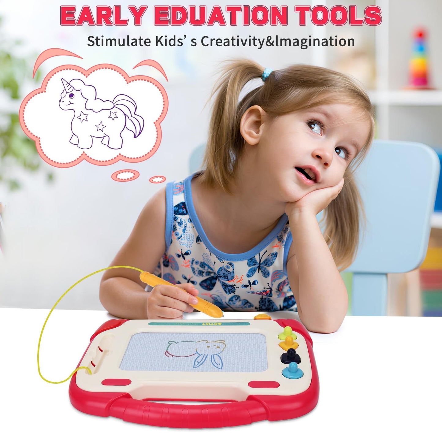 LZZAPJ Magnetic Drawing Board for Kids,Toys for 2 Year Old Girl,Doodle Board Writing Tablet for Toddlers 1-3, Toddler Travel Learning Toys, First Birthday Christmas Gifts for Girls(Red)