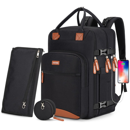 Diaper Bag Backpack,BAGPARKK Multi function Baby Bag with Portable Changing Pad, Pacifier Holder,Waterproof Diaper Bags with USB Charging Port,Anti-Theft Travel Backpack for Mom, Dad, Newborn (Black)
