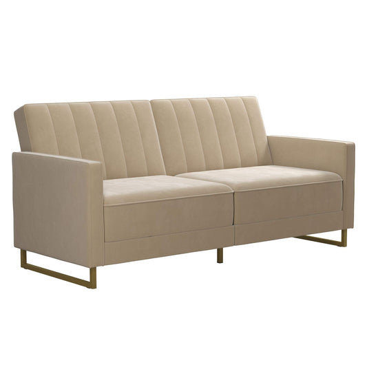 Novogratz Velvet Futon Sofa Bed with Metal Legs