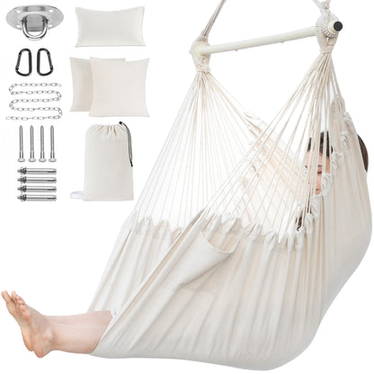 PNAEUT Modern Style Hanging Chair for Bedroom with 2 Cushions and Pillow (Beige)