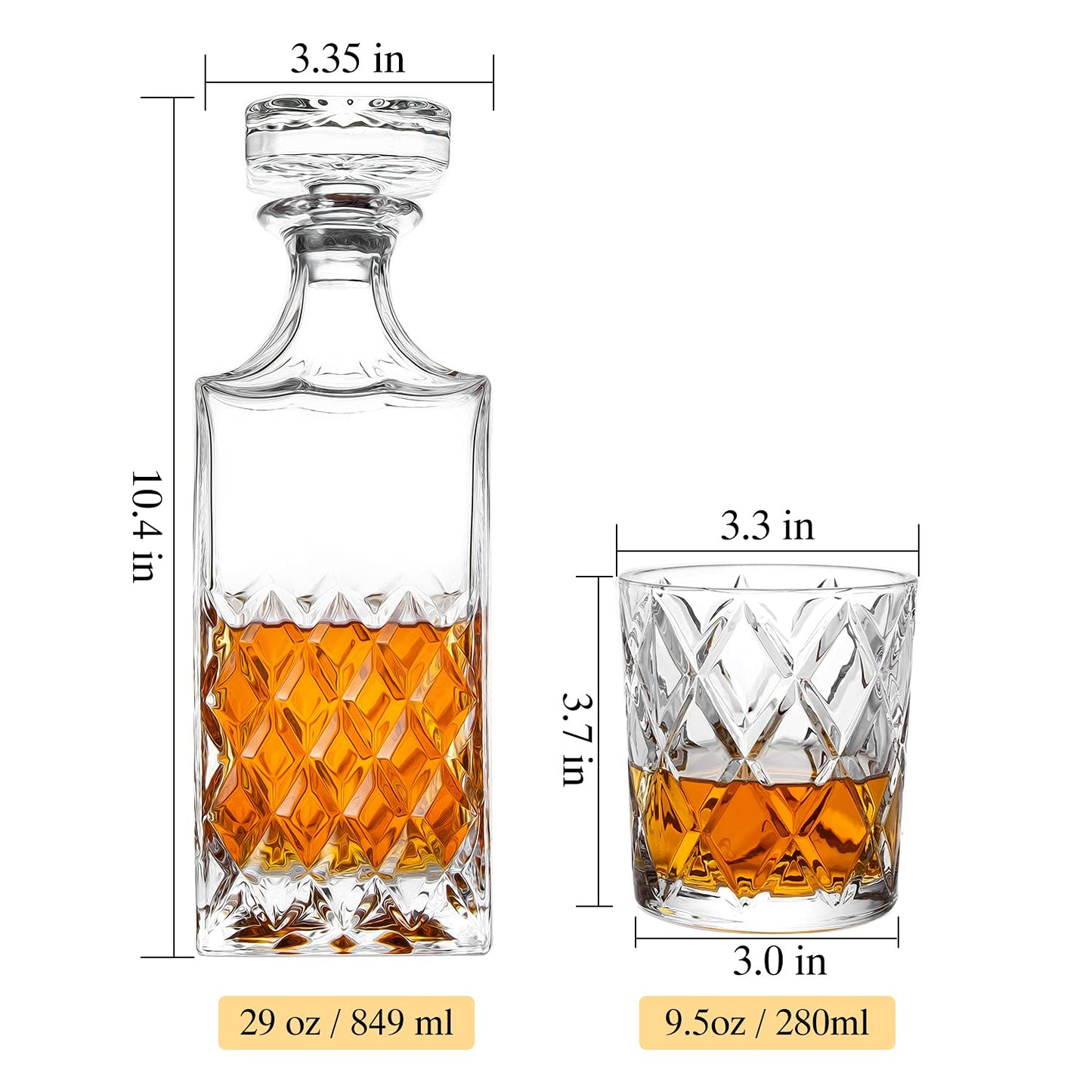 Whiskey Decanter Set with 4 Glasses Gift Box