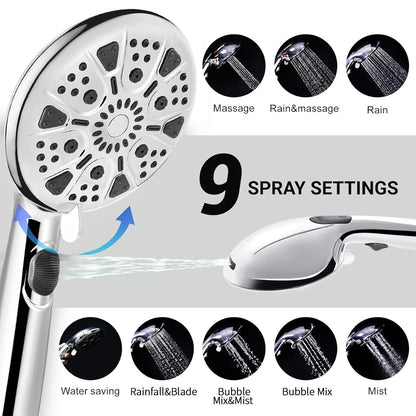 High Pressure Handheld Shower Head with 9 Settings