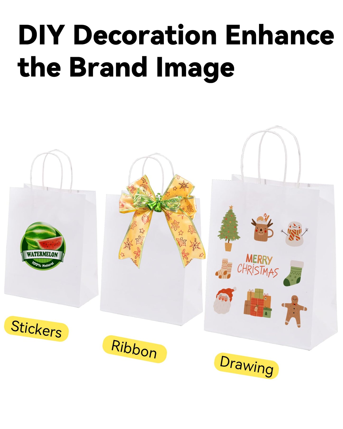 100 Pack Kraft Paper Gift Bags with Handles