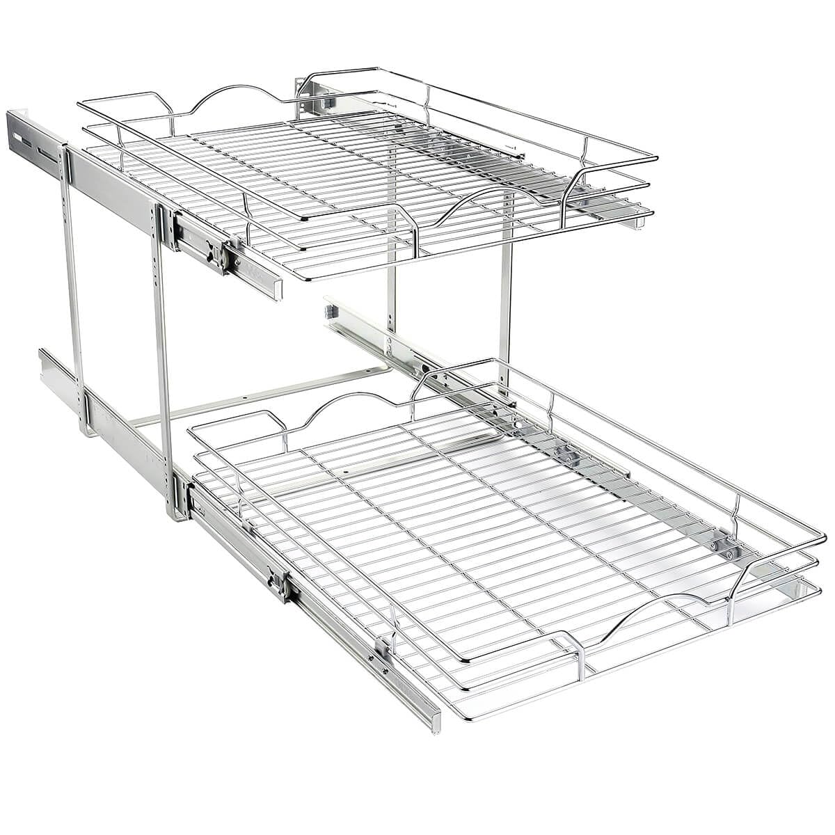 OCG 2 Tier Pull Out Cabinet Organizer (20" W x 18" D), Pull out Drawers for Kitchen Cabinets, Pull Out Shelves for Base Cabinet Organization in Kitchen Bathroom Pantry, Chrome Finish