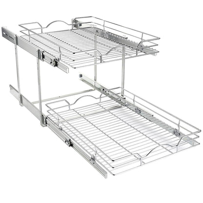 OCG 2 Tier Pull Out Cabinet Organizer (20" W x 18" D), Pull out Drawers for Kitchen Cabinets, Pull Out Shelves for Base Cabinet Organization in Kitchen Bathroom Pantry, Chrome Finish