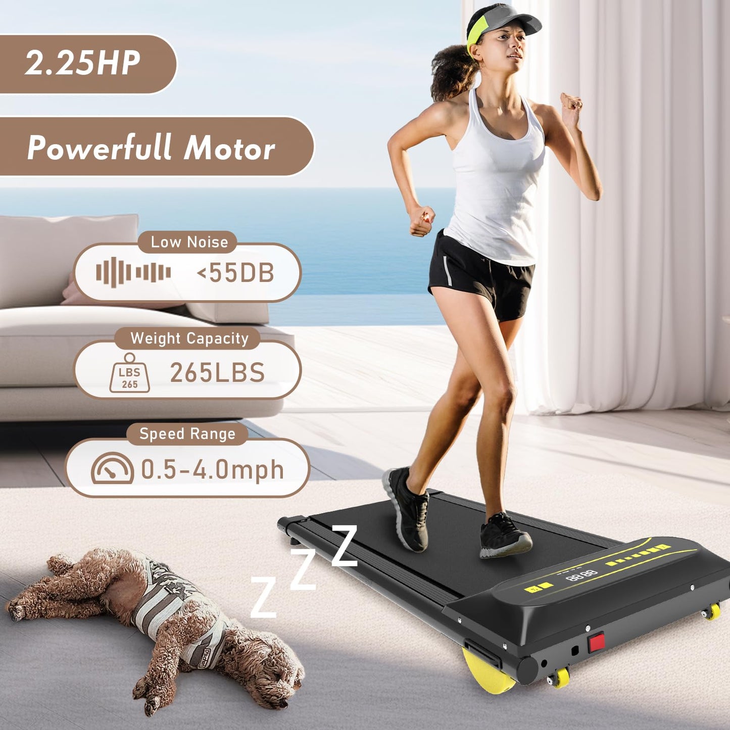 Walking Pad Running Machine Walking Machine for Home Under Desk Treadmill with LED Display and 12 Preset Programs 2.25HP Portable Treadmill Jogging Machine for Office Small Space by FANOFUN