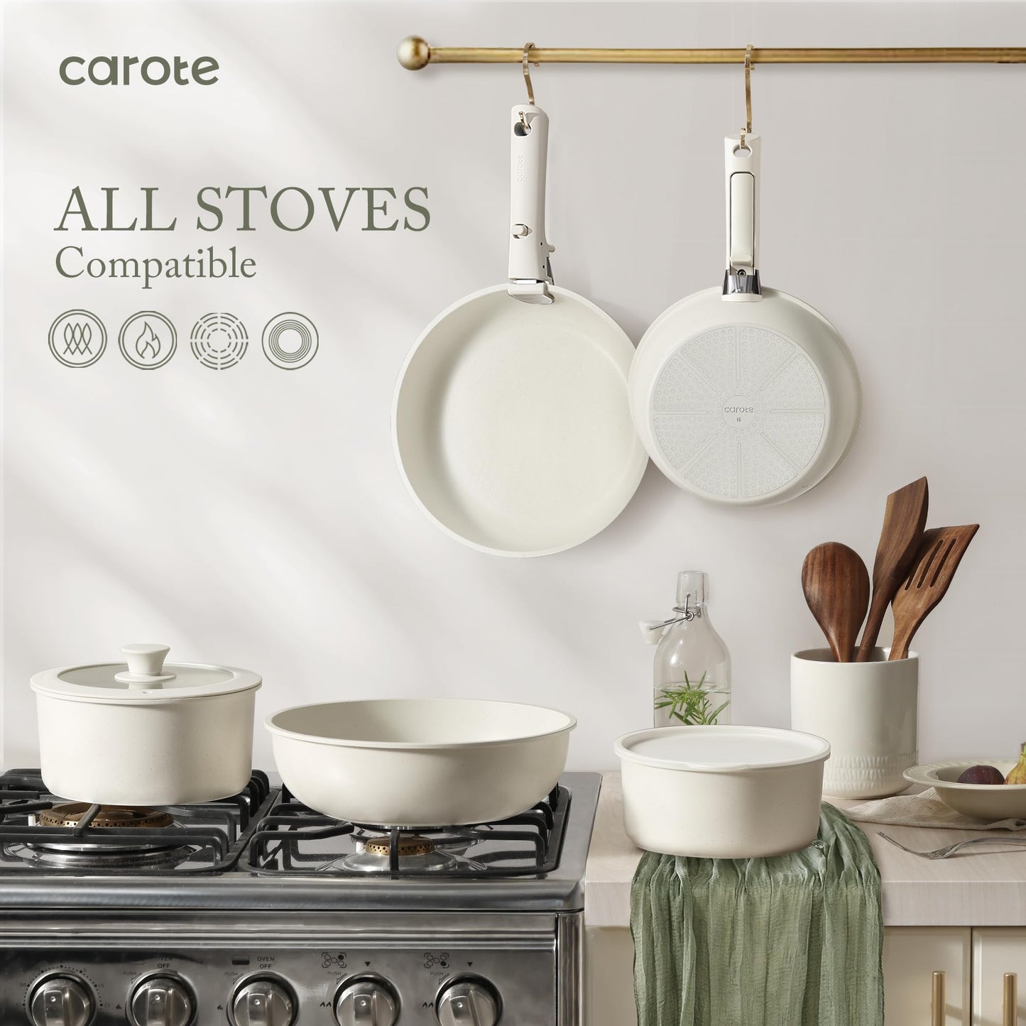 CAROTE 15-Piece Nonstick Cookware Set with Handles
