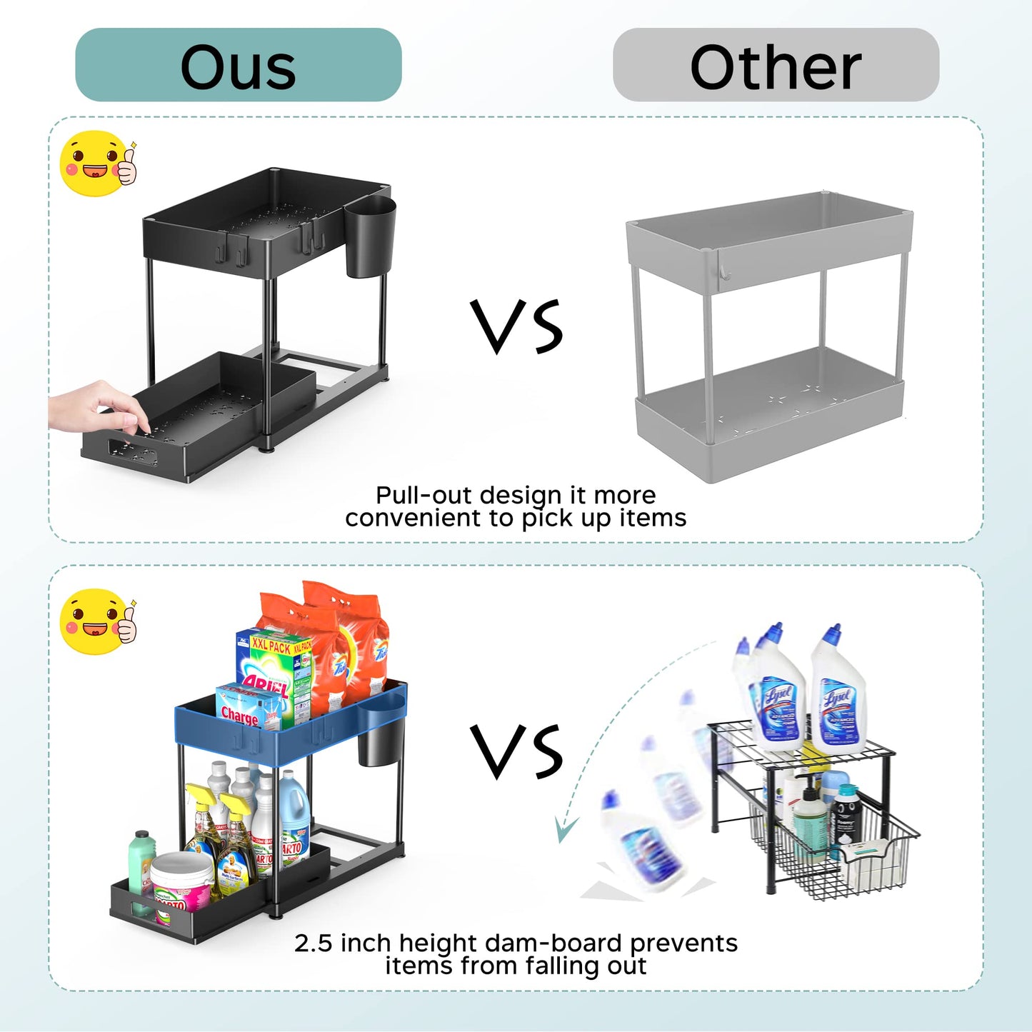 2 Pack Under Sink Organizers with Pull-out Drawers