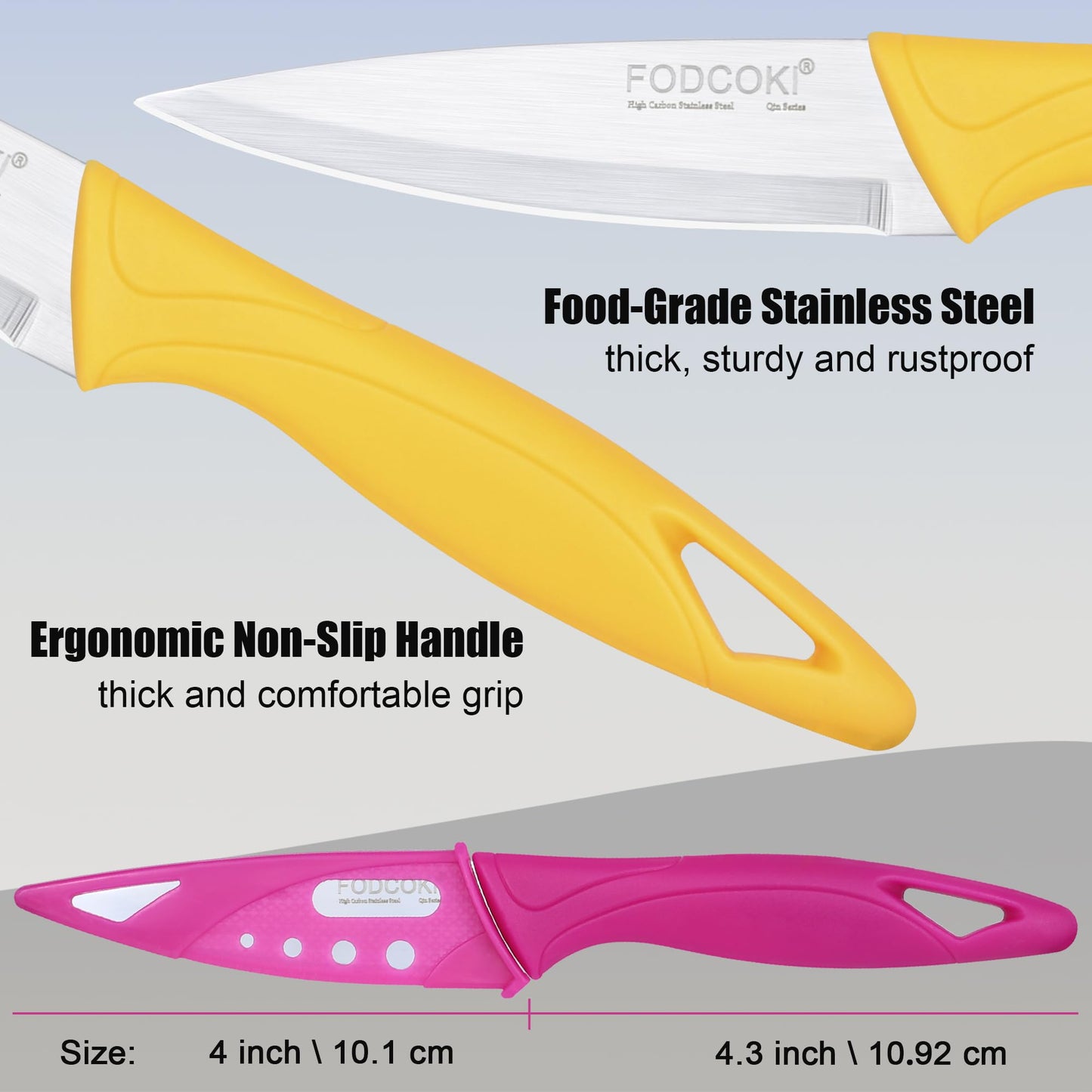 FODCOKI 4-Inch Fruit Paring Knives Set of 4