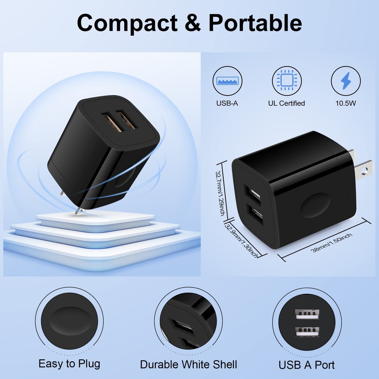 NonoUV Dual Port Fast Charging USB Wall Charger