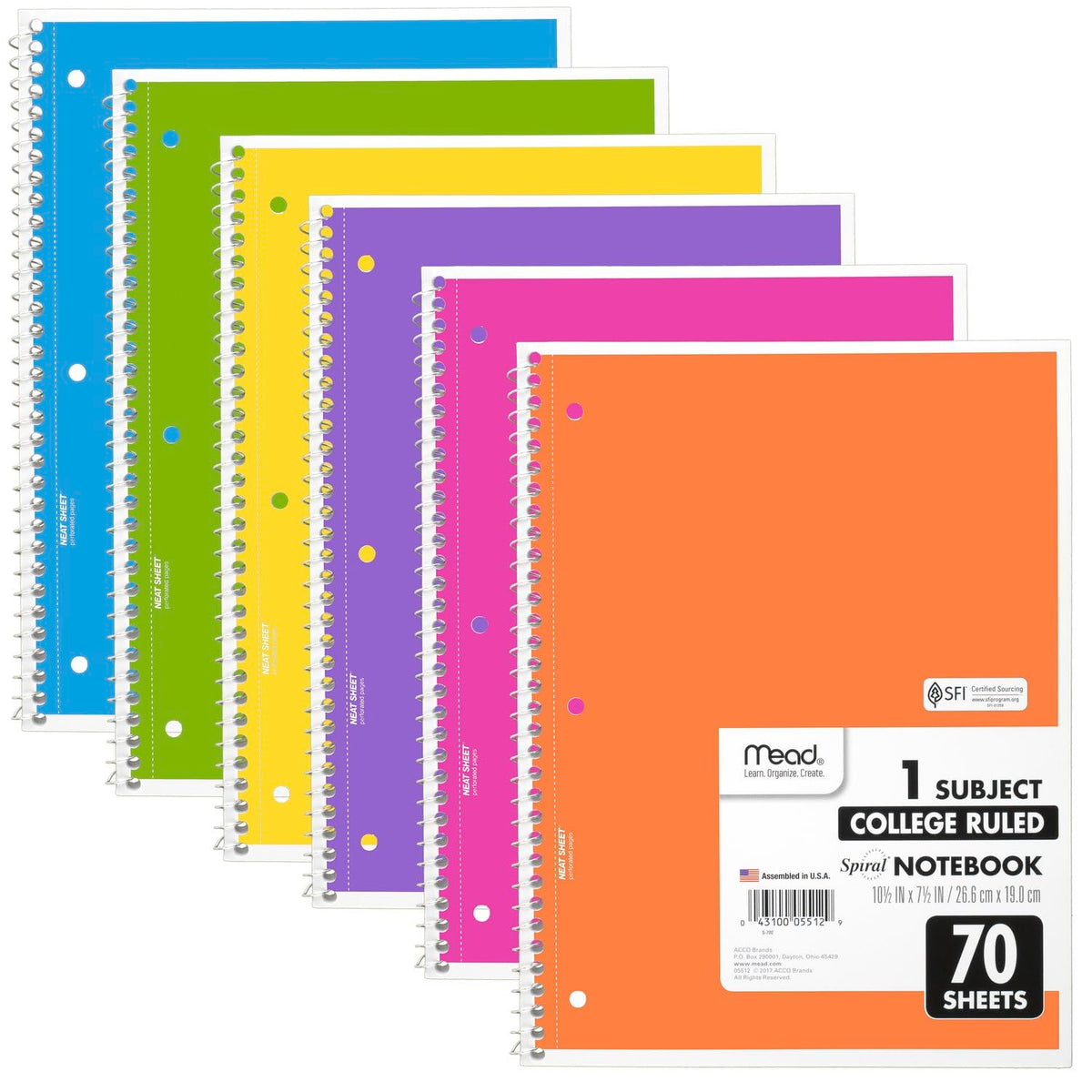 6 Pack Mead College Ruled Spiral Notebooks