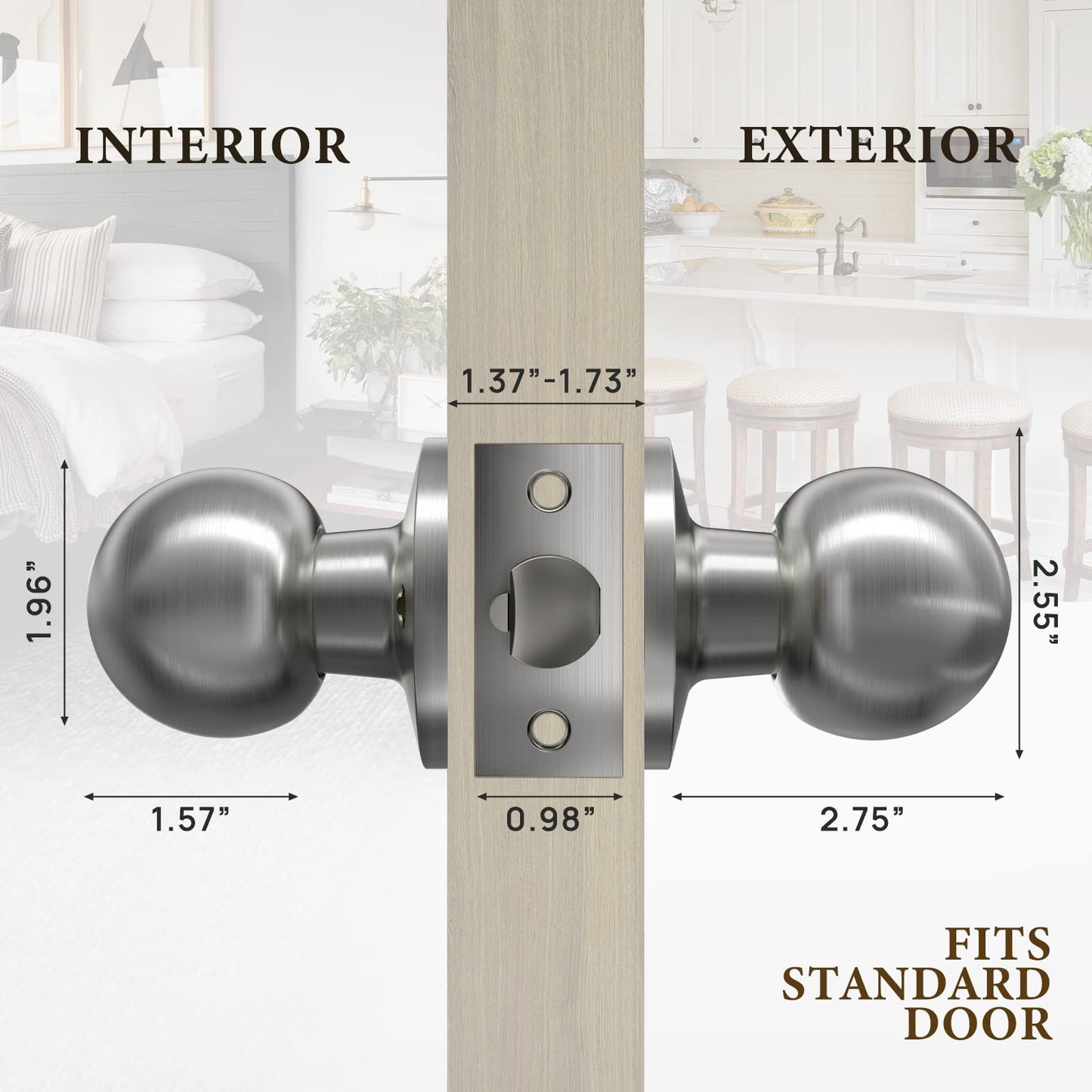 VICMEON 6 Pack Passage Door Knobs Keyless, Interior Door Lock Reversible Heavy Duty Design, Satin Stainless Steel Passage Door Knobs Interior for Closet or Hall