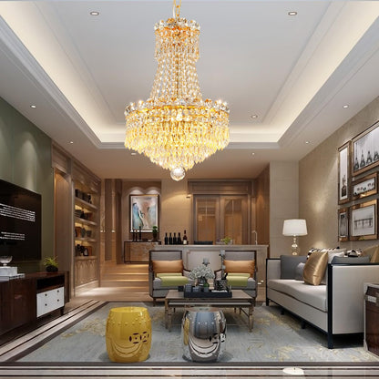 CEENWE 5 Light Gold Fish Crystal Chandelier,French Empire Style Chandeliers,Classic K9 Crystals Rain Drop Fixture for Living Room Foyer Entryway Hotel