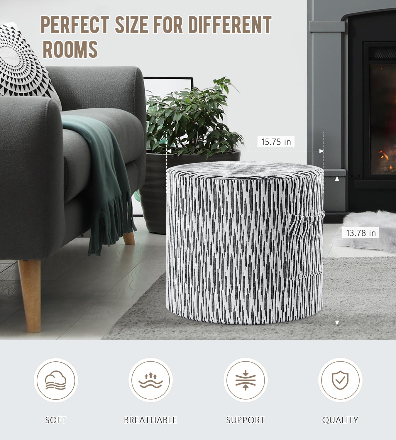 Round Stuffed Pouf Ottoman for Living Room