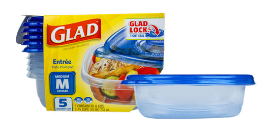 Glad Food Storage Containers, Medium Square, 5 Count