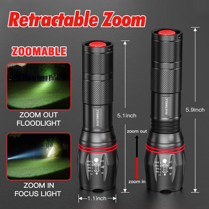 HAUSBELL LED Tactical Flashlight with Zoom, 2 Pack