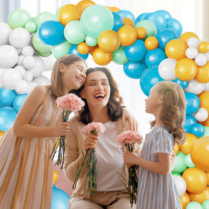 138Pcs Blue Yellow Balloon Arch Kit, Blue Yellow Balloon Garland with Maca Blue Yellow and White Latex Balloons, Blue Yellow Balloon Garland Arch Kit for Birthday Baby Shower Wedding Anniversary Party