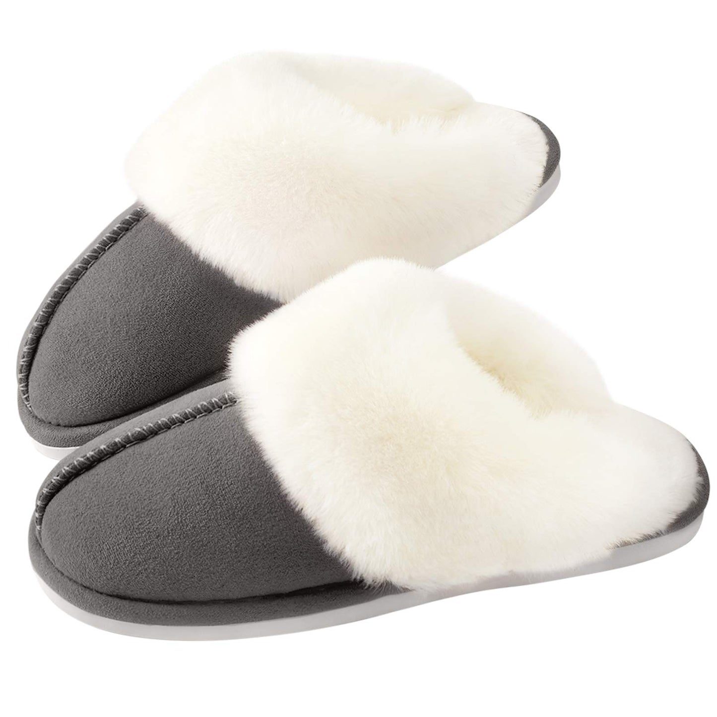 Parlovable Women's Slippers Fuzzy Warm Comfy Faux Fur Slip-on Fluffy Bedroom House Shoes Memory Foam Suede Cozy Plush Breathable Anti-Slip Indoor & Outdoor Winter Dark Grey 7-8