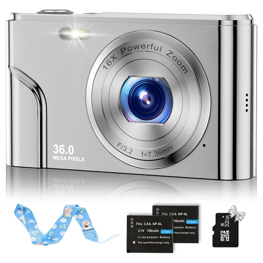 Digital Baby Camera for Kids Teens Boys Girls Adults,1080P 48MP Kids Camera with 32GB SD Card,2.4 Inch Kids Digital Camera with 16X Digital Zoom, Compact Mini Camera (Silver)