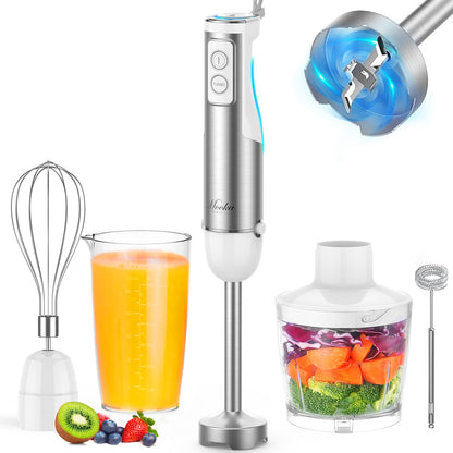 MOOKA FAMILY 5-in-1 Immersion Blender Set, 1100W 12-Speed Hand Stick Blender with 600ml Beaker, 500ml Food Processor, Egg Whisk, Milk Frother, White