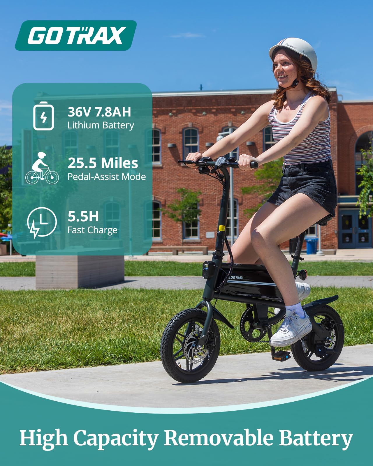 Gotrax Nano 14" Folding Electric Bike, Max Range 25Miles(Pedal-Assist) & Max Speed 15.5Mph, Power by 350W Motor, Adjustable Seat & Dual Fenders, Commuter Electric Bicycle for Adults/Teens White