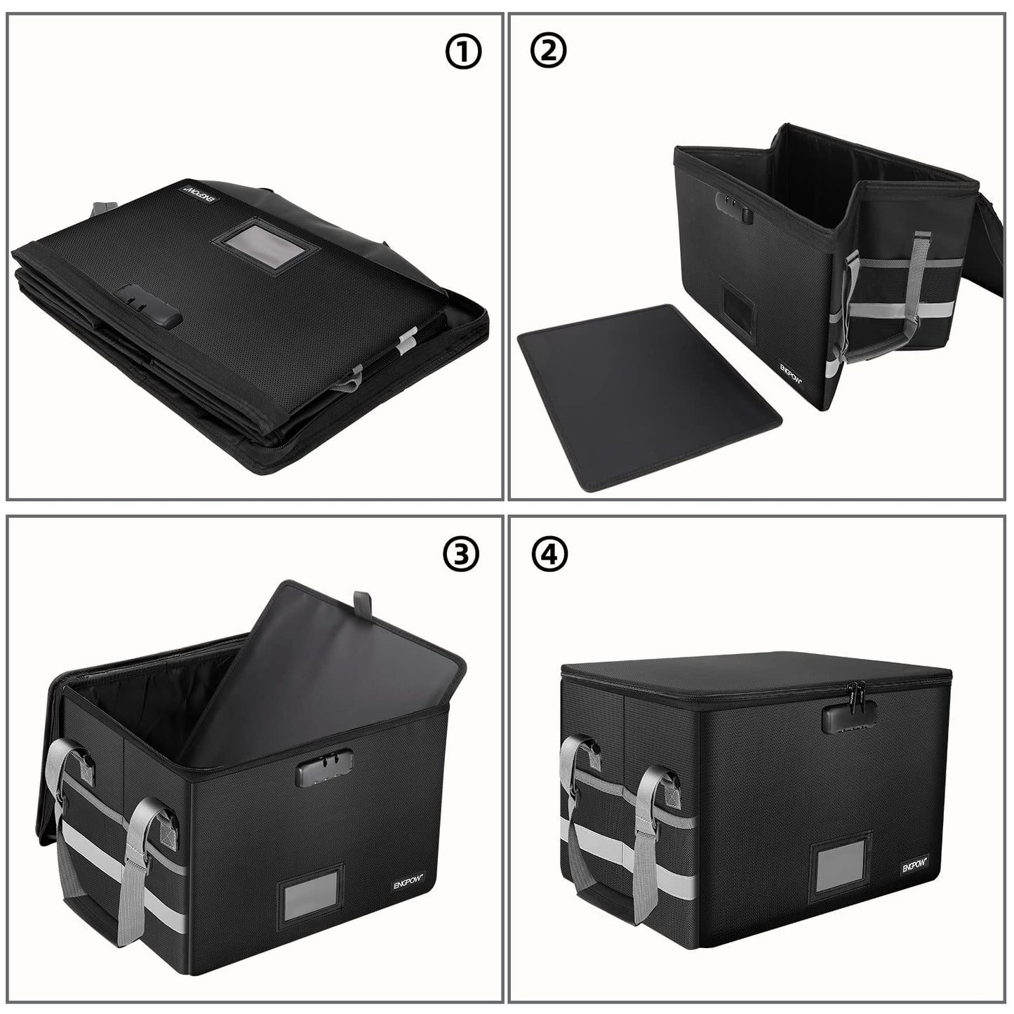 ENGPOW File Box with Lock,Fireproof Box File Storage Organizer Anti-Static Box,Collapsible Fireproof Document Box Filing Box with Handle,Portable Home Office Safe for Hanging Letter/Legal Folder