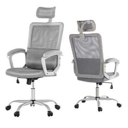 JHK Ergonomic High Back Mesh Lumbar Adjustable Height Rolling Swivel Computer Task Home Office Chairs with Support Armrest for Adults, Light Gray