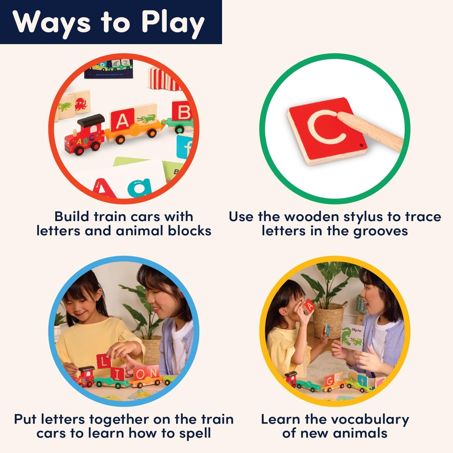 Battat Education Wooden Alphabet Train Set 84 Pieces