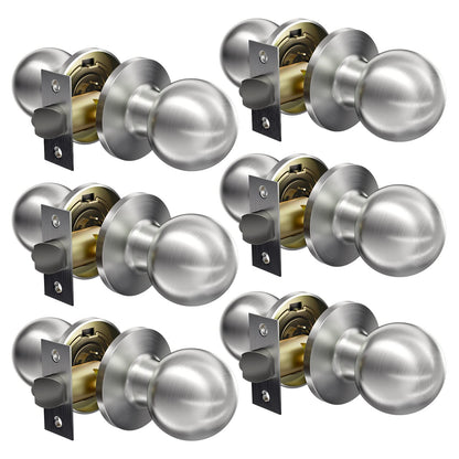 VICMEON 6 Pack Passage Door Knobs Keyless, Interior Door Lock Reversible Heavy Duty Design, Satin Stainless Steel Passage Door Knobs Interior for Closet or Hall