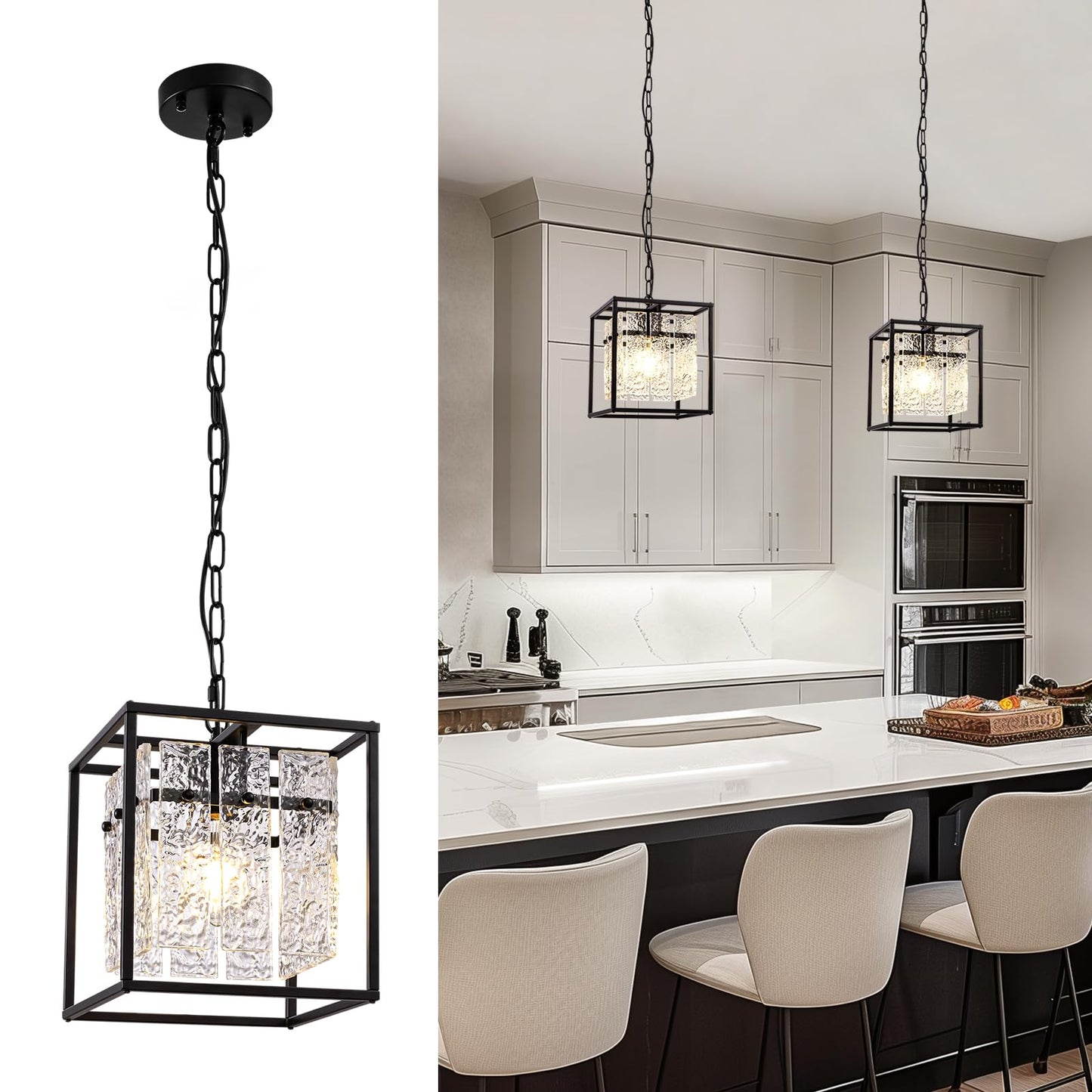 Modern Black Glass Pendant Light for Dining Room