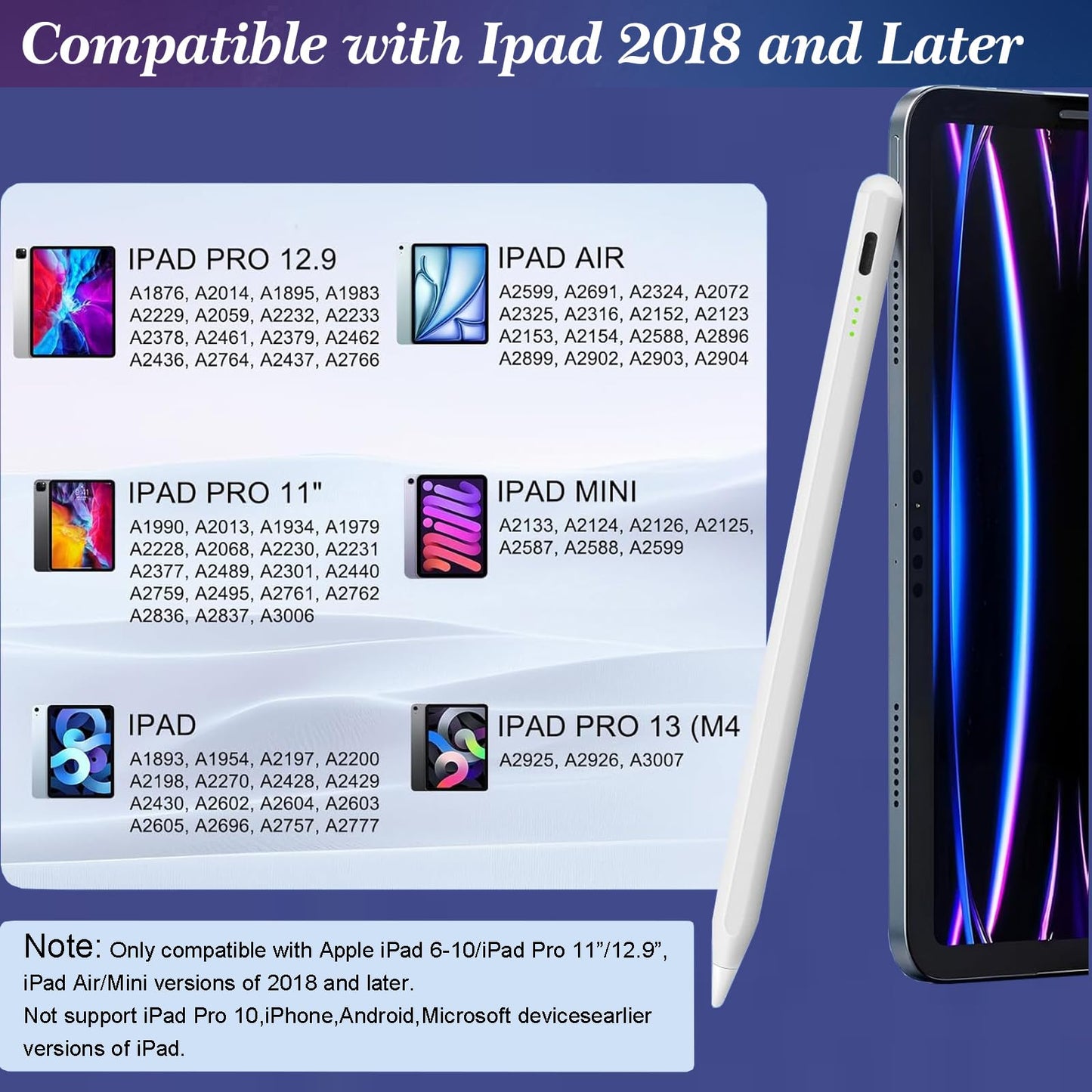 Stylus Pen for iPad Pencil 10th Generation(2018-2025), Fast Charging Apple Pencil with Palm Rejection Tilt Sensitivity, Compatible with iPad 6/7/8/9/10", Pro 11"/12.9"/ M4, Air 3/4/5/M2/M3, Mini 5/6