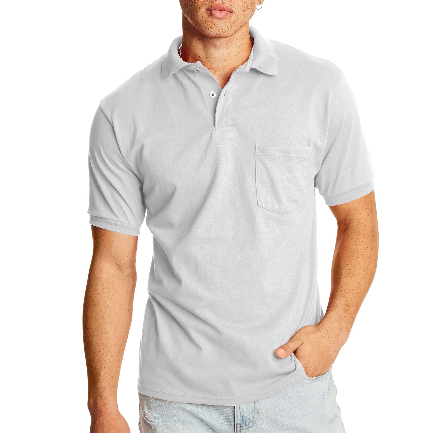 2 Pack Hanes Men's Jersey Pocket Polo Shirts