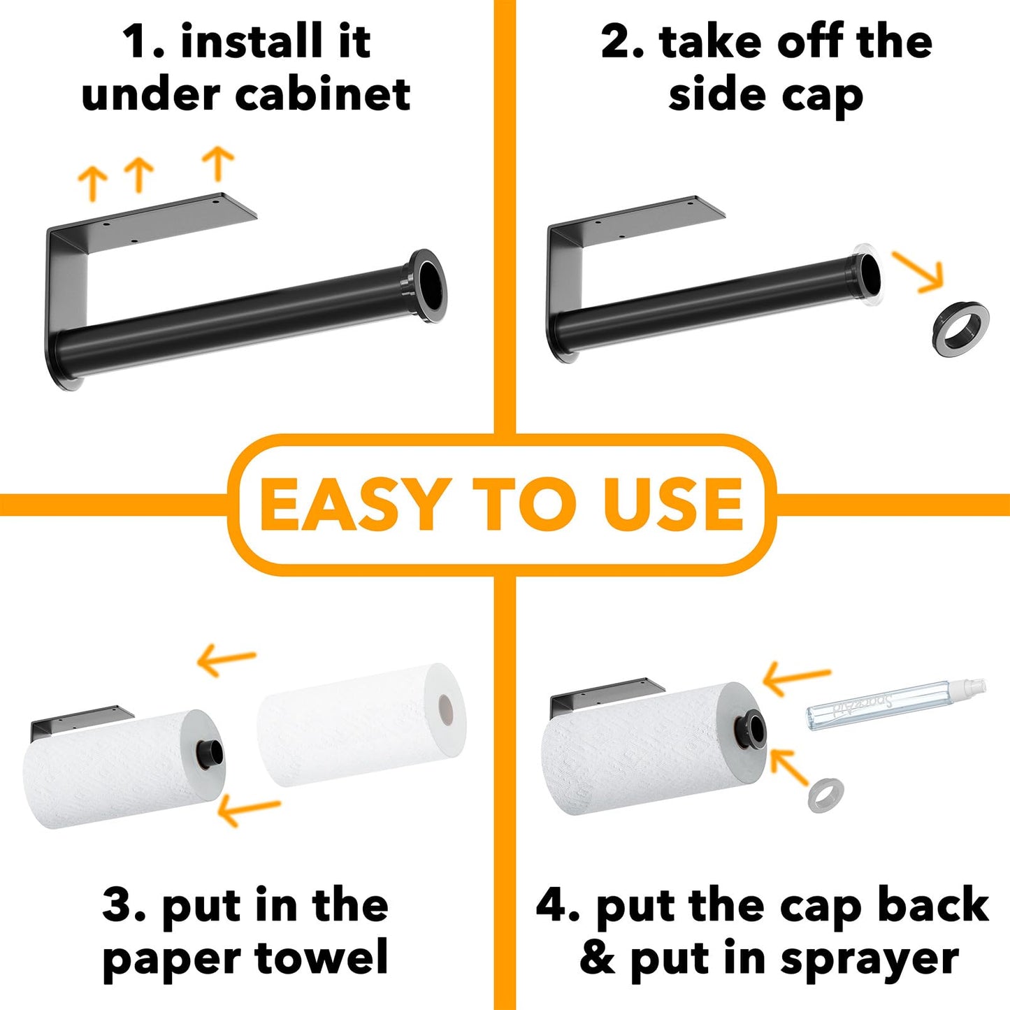 UPDATE: DEAD! SpaceAid SprayNeat Paper Towel Holder with Spray Bottle, Under Cabinet Paper Towels Holders with Sprayer Inside Center, Hanging Wall Mount Papertowels Roller for Kitchen and Bathroom (Black)
