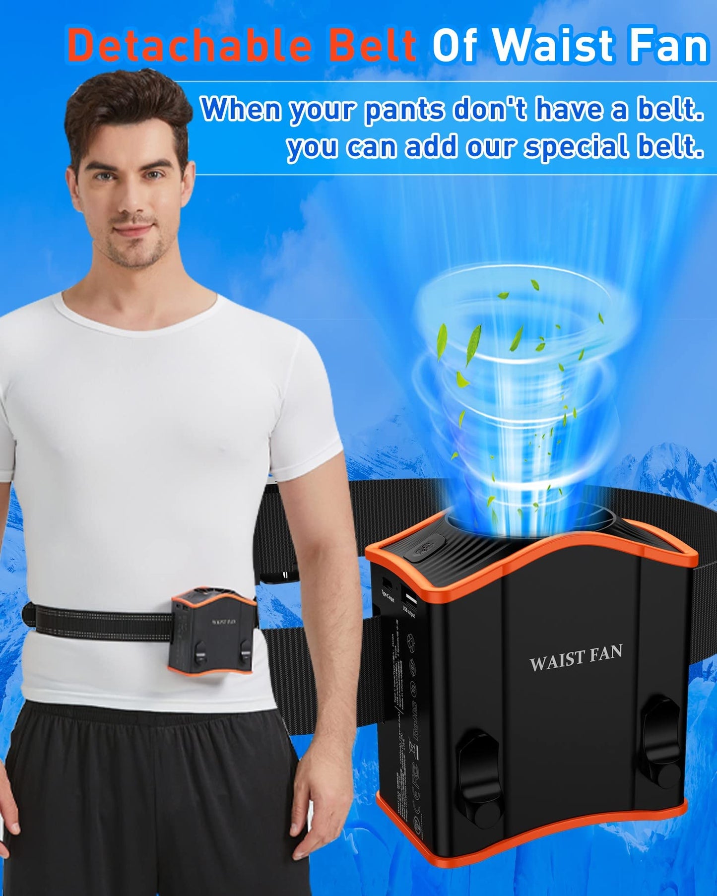 Portable Waist Fan with 12000mAh Battery