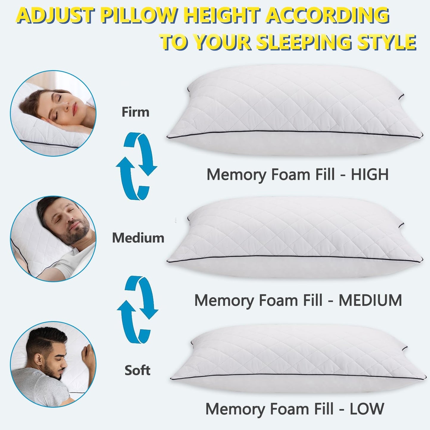 AS AWESLING Soft Pillows for Sleeping - Shredded Memory Foam Bed Pillows Set of 2 for Side Back Stomach Sleepers (Standard(20 * 26 inches))