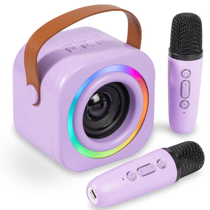 Mini Karaoke Machine with Wireless Mics for Kids