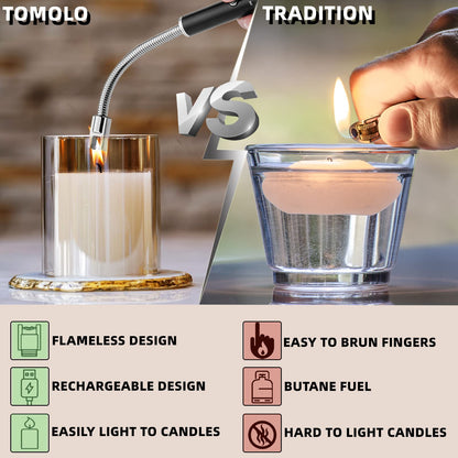 TOMOLO Rechargeable Electric Candle Lighter with Flexible Neck