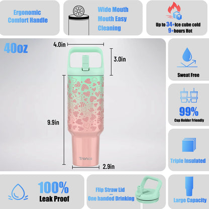 40 oz Insulated Tumbler with Handle and Straw