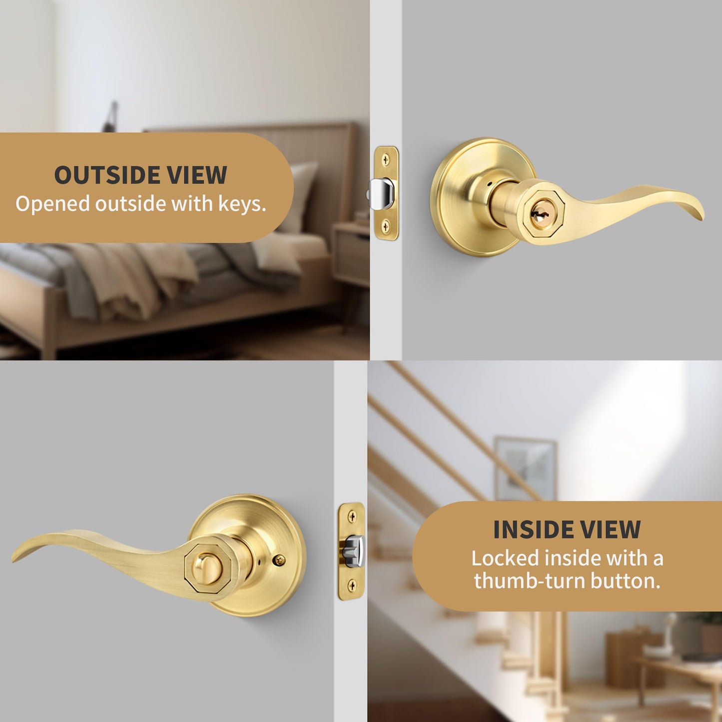 Brushed Gold Wave Door Lever Handles 10 Pack