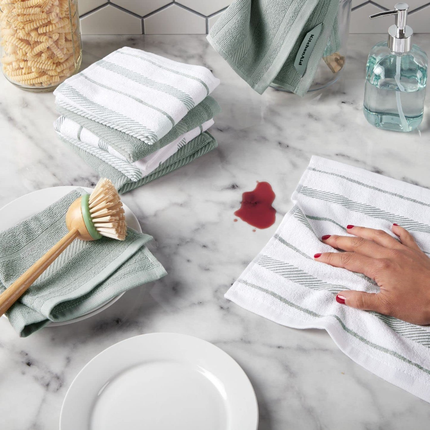 KitchenAid 8-Pack Dishcloth Set, Grey/White