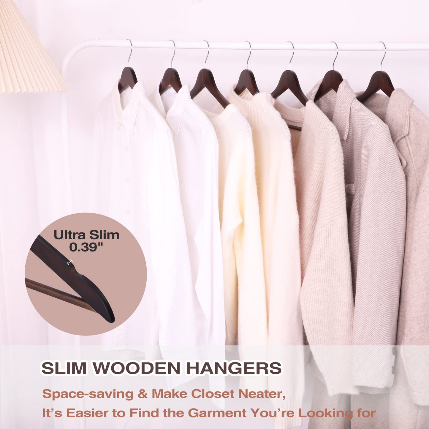 FairyHaus Wood Hangers 30 Pack, Smooth Finish Wooden Coat Suit Hangers with 360° Swivel Hook and Notches, Lightweight Walnut Wood Clothes Hangers for Camisole, Pants, Dress